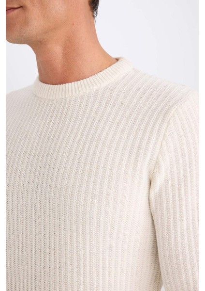 Standart Fit Bisiklet Yaka Dokulu Triko Kazak E0811AXNS