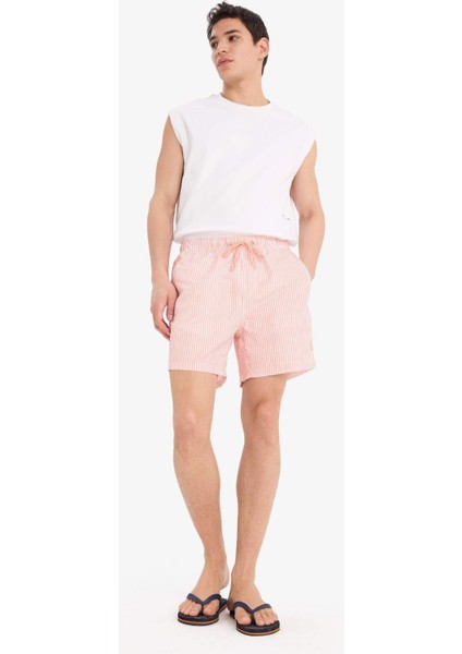 Çizgili File Astarlı Kısa Boy Deniz Şortu U0024AZ25HS