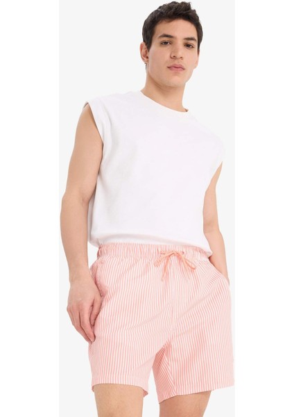 Çizgili File Astarlı Kısa Boy Deniz Şortu U0024AZ25HS