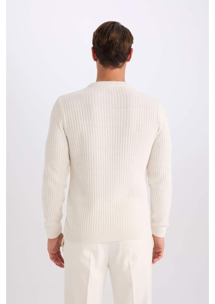 Standart Fit Bisiklet Yaka Dokulu Triko Kazak E0811AXNS