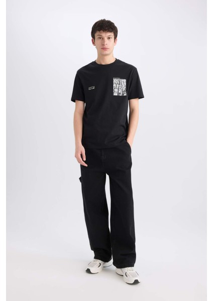 %100 Pamuk Regular Fit Bisiklet Yaka Baskılı Kısa Kollu Tişört E0583AX25SM