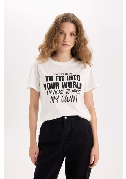 Regular Fit Bisiklet Yaka Baskılı Kısa Kollu Tişört D9599AX25SM