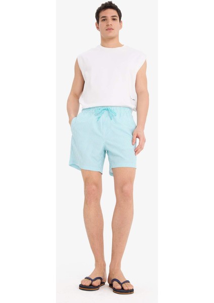 Çizgili File Astarlı Kısa Boy Deniz Şortu U0024AZ25HS