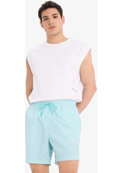 Çizgili File Astarlı Kısa Boy Deniz Şortu U0024AZ25HS