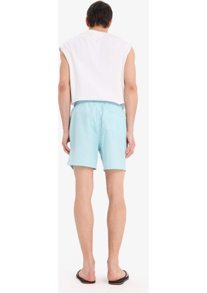 Çizgili File Astarlı Kısa Boy Deniz Şortu U0024AZ25HS