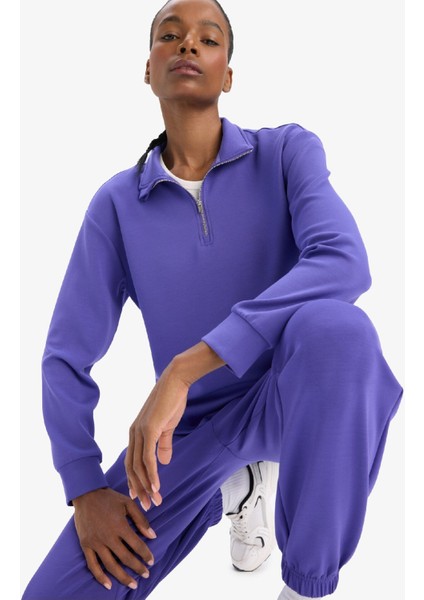 Fit Oversize Geniş Kalıp Yarım Fermuarlı Dik Yaka Modal Sweatshirt D7126AX25SP