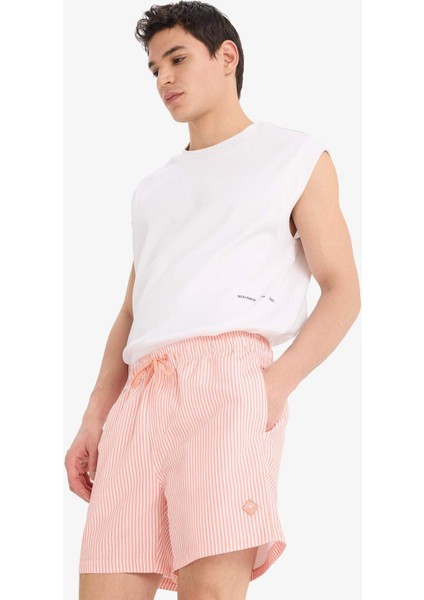 Çizgili File Astarlı Kısa Boy Deniz Şortu U0024AZ25HS