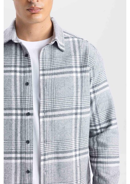 Regular Fit Kareli Flanel Uzun Kollu Gömlek E0983AX24WN