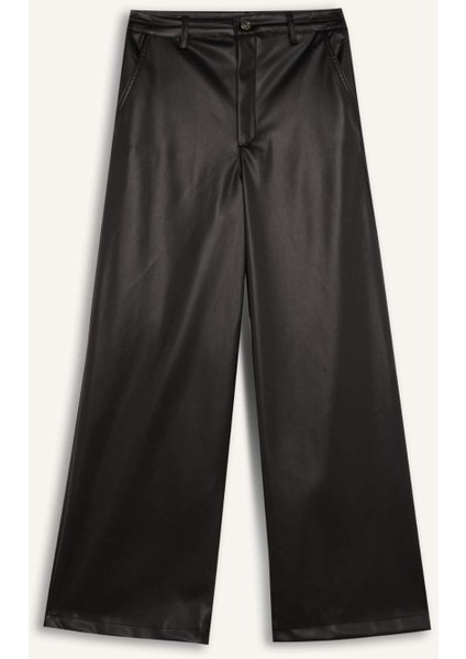 Culotte Suni Deri Kışlık Pantolon Cepli Yüksek Bel Geniş Paça D9372AX24AU