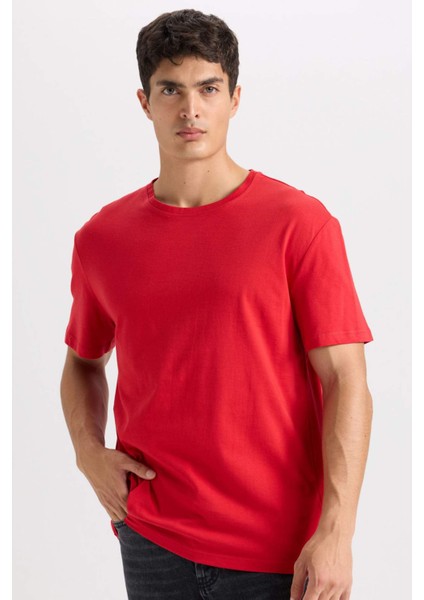 %100 Pamuk New Regular Fit Bisiklet Yaka Basic Düz Kısa Kollu Tişört E1091AXNS