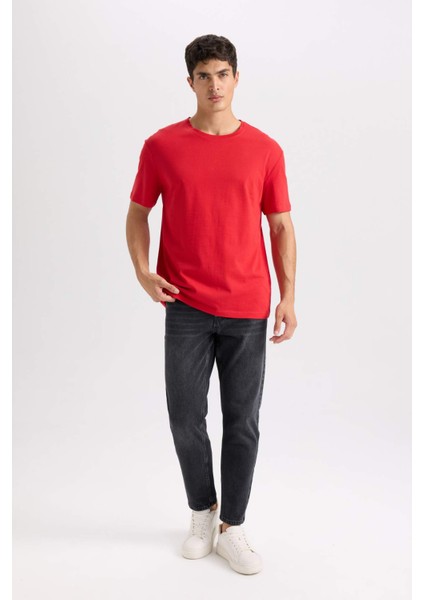 %100 Pamuk New Regular Fit Bisiklet Yaka Basic Düz Kısa Kollu Tişört E1091AXNS