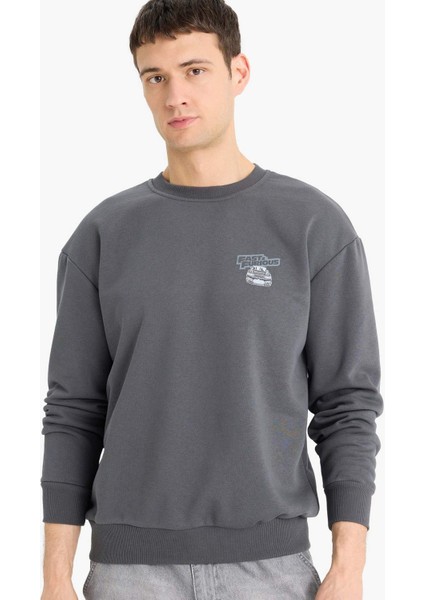 Fast & Furious Boxy Fit Bisiklet Yaka Sırt Baskılı Kalın Sweatshirt E1115AX25SP