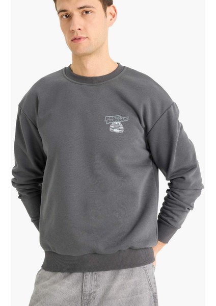 Fast & Furious Boxy Fit Bisiklet Yaka Sırt Baskılı Kalın Sweatshirt E1115AX25SP