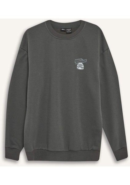 Fast & Furious Boxy Fit Bisiklet Yaka Sırt Baskılı Kalın Sweatshirt E1115AX25SP