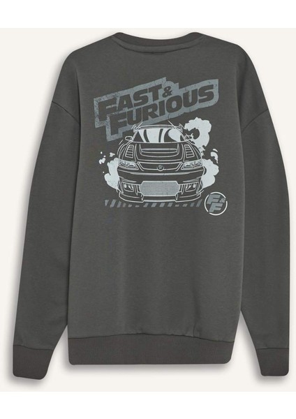 Fast & Furious Boxy Fit Bisiklet Yaka Sırt Baskılı Kalın Sweatshirt E1115AX25SP