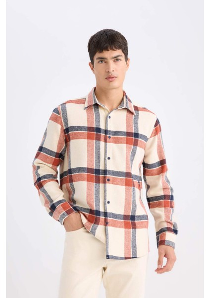Regular Fit Kareli Flanel Uzun Kollu Gömlek E0989AX24WN