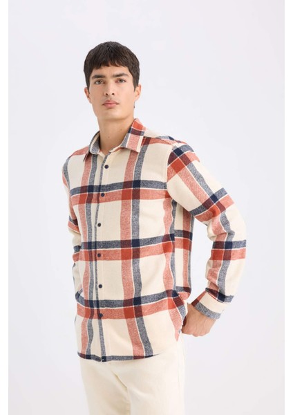 Regular Fit Kareli Flanel Uzun Kollu Gömlek E0989AX24WN
