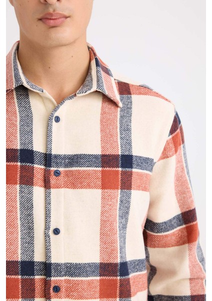 Regular Fit Kareli Flanel Uzun Kollu Gömlek E0989AX24WN