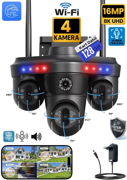 AV-S316 4 Kameralı 16MP 3 Ptz Dönebilen Wifi Sesli Kamera Krnteknolojimarket indirimleri