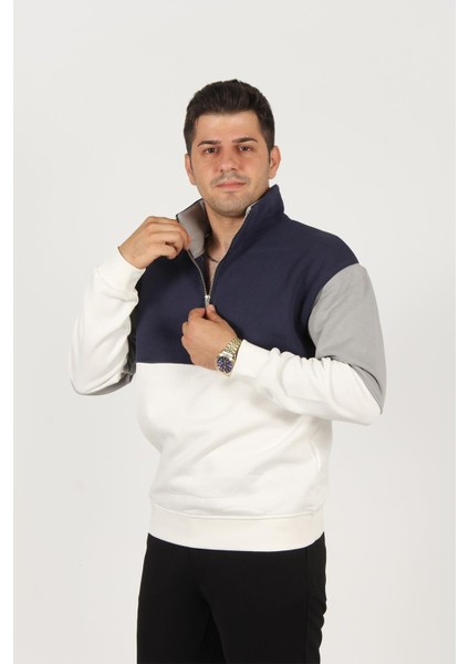 5719 Dik Yaka Yarım Fermuarlı Parçalı Üç Iplik Şardonlu Sweat fiyatları