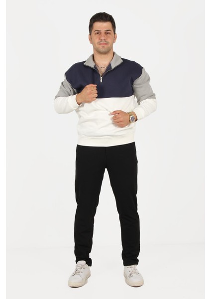 5719 Dik Yaka Yarım Fermuarlı Parçalı Üç Iplik Şardonlu Sweat fırsatları