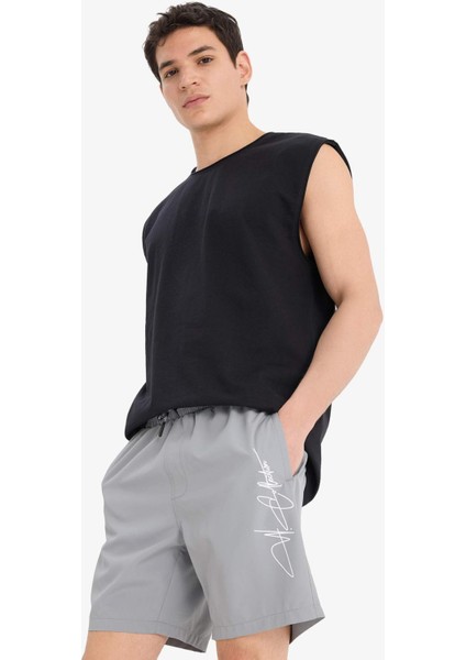 Regular Fit File Astarlı Kısa Boy Deniz Şortu B7255AX25HS