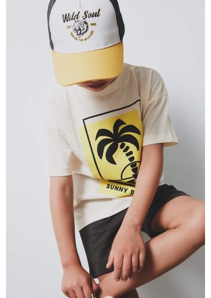 Erkek Bebek 2'li Takım Palmiye Desenli Kısa kollu Tişört Beli Lastikli Şort