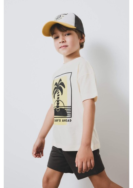 Erkek Bebek 2'li Takım Palmiye Desenli Kısa kollu Tişört Beli Lastikli Şort