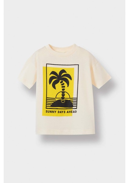 Erkek Bebek 2'li Takım Palmiye Desenli Kısa kollu Tişört Beli Lastikli Şort