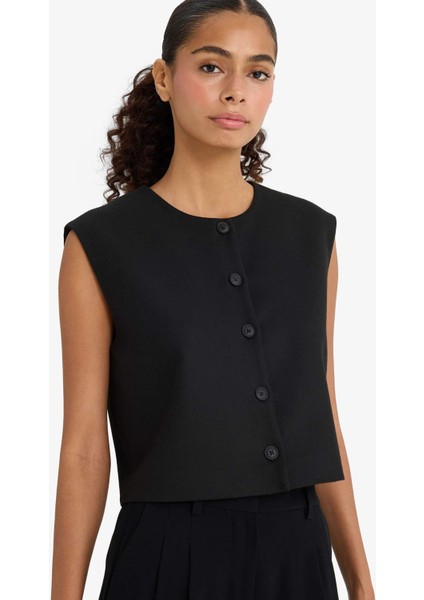 Bisiklet Yaka Basic Düz Düğmeli Blazer Yelek E0571AX24AU