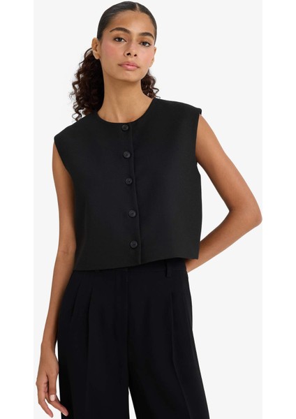 Bisiklet Yaka Basic Düz Düğmeli Blazer Yelek E0571AX24AU