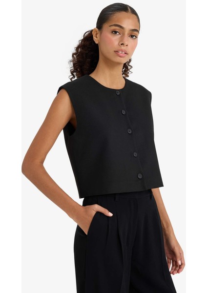 Bisiklet Yaka Basic Düz Düğmeli Blazer Yelek E0571AX24AU