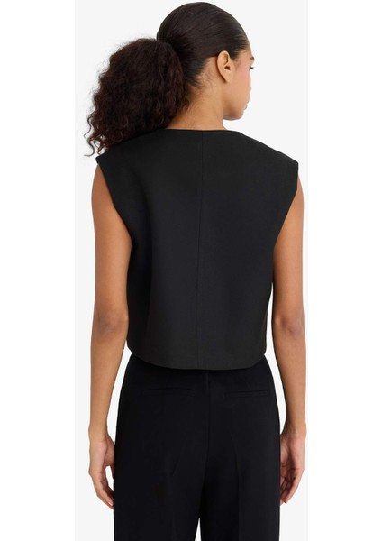 Bisiklet Yaka Basic Düz Düğmeli Blazer Yelek E0571AX24AU