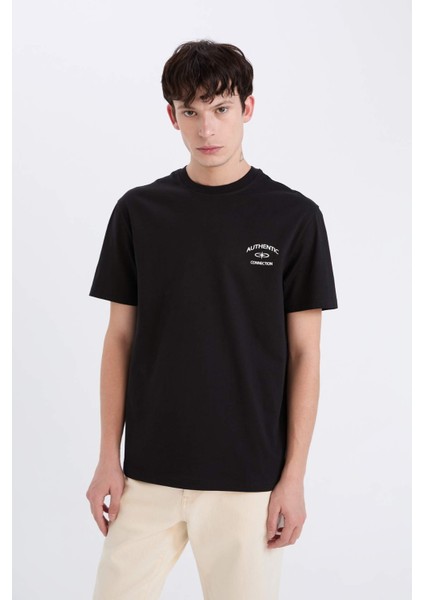 %100 Pamuk Regular Fit Bisiklet Yaka Baskılı Kısa Kollu Tişört D5561AX25SP