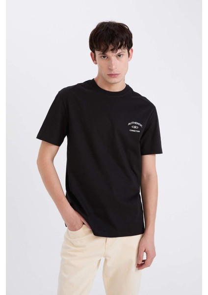 %100 Pamuk Regular Fit Bisiklet Yaka Baskılı Kısa Kollu Tişört D5561AX25SP