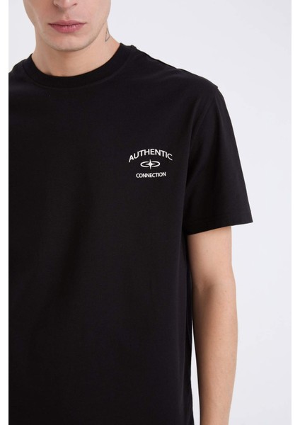 %100 Pamuk Regular Fit Bisiklet Yaka Baskılı Kısa Kollu Tişört D5561AX25SP