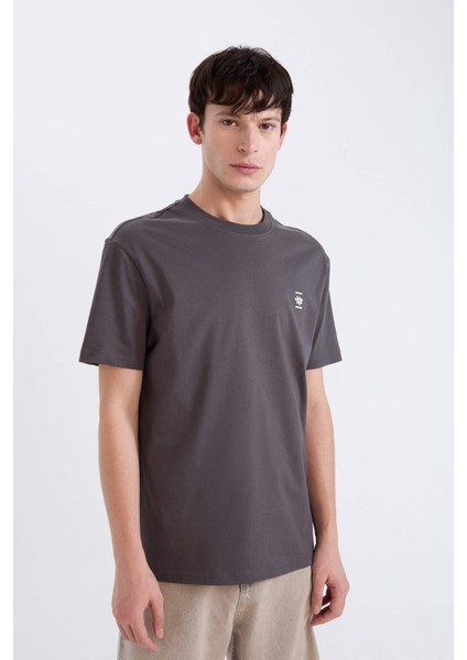 %100 Pamuk Regular Fit Bisiklet Yaka Sırt Baskılı Kısa Kollu Tişört D5560AX25SP