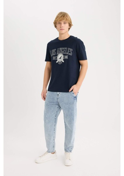 %100 Pamuk Regular Fit Bisiklet Yaka Baskılı Kısa Kollu Tişört D5577AX25SP