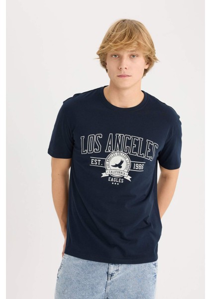 %100 Pamuk Regular Fit Bisiklet Yaka Baskılı Kısa Kollu Tişört D5577AX25SP