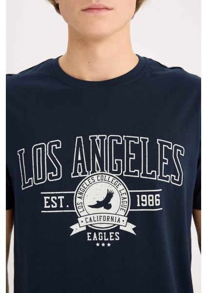 %100 Pamuk Regular Fit Bisiklet Yaka Baskılı Kısa Kollu Tişört D5577AX25SP