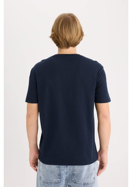 %100 Pamuk Regular Fit Bisiklet Yaka Baskılı Kısa Kollu Tişört D5577AX25SP