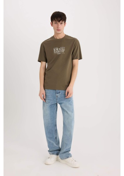 %100 Pamuk Regular Fit Bisiklet Yaka Baskılı Kısa Kollu Tişört D6204AX25SP