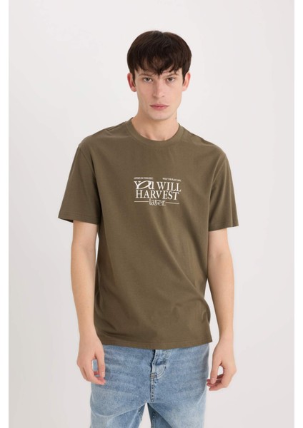 %100 Pamuk Regular Fit Bisiklet Yaka Baskılı Kısa Kollu Tişört D6204AX25SP