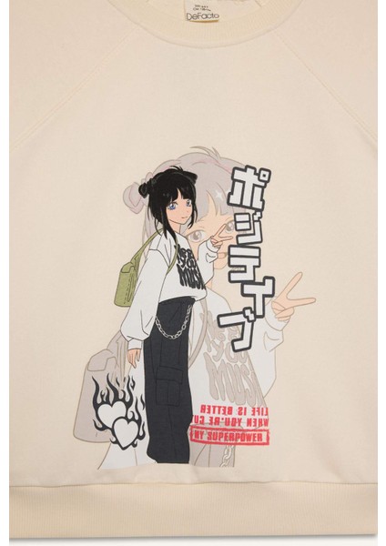Kız Çocuk Relax Fit Bisiklet Yaka Anime Baskılı Sweatshirt D8817A825SP