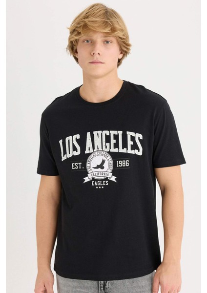 %100 Pamuk Regular Fit Bisiklet Yaka Baskılı Kısa Kollu Tişört D5577AX25SP