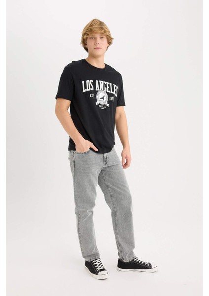 %100 Pamuk Regular Fit Bisiklet Yaka Baskılı Kısa Kollu Tişört D5577AX25SP