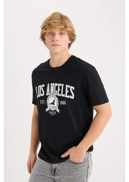 %100 Pamuk Regular Fit Bisiklet Yaka Baskılı Kısa Kollu Tişört D5577AX25SP