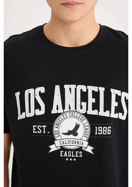 %100 Pamuk Regular Fit Bisiklet Yaka Baskılı Kısa Kollu Tişört D5577AX25SP