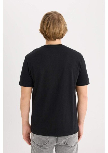 %100 Pamuk Regular Fit Bisiklet Yaka Baskılı Kısa Kollu Tişört D5577AX25SP