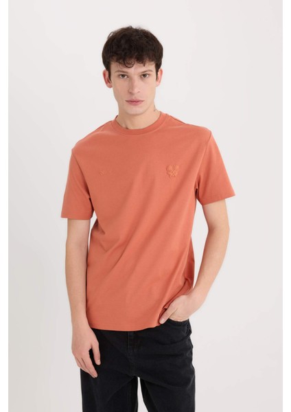 %100 Pamuk Regular Fit Bisiklet Yaka Baskılı Kısa Kollu Tişört D5563AX25SP